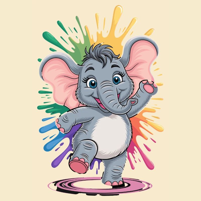 Mignon bébé éléphant dansant avec arc-en-ciel