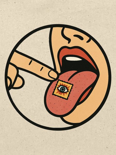 LSD Blotter auf Zunge