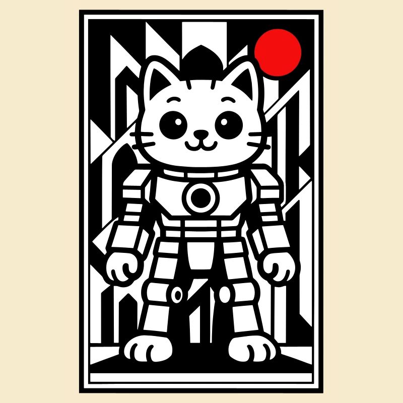Cat robot in space with red planet