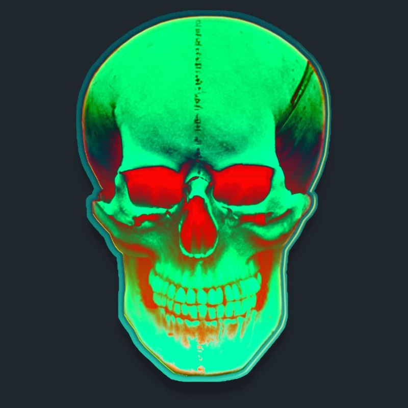 Green head with red eyes