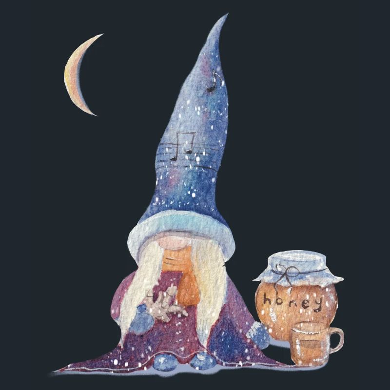 Gemütlicher Winter-Gnom mit Tee und Honig