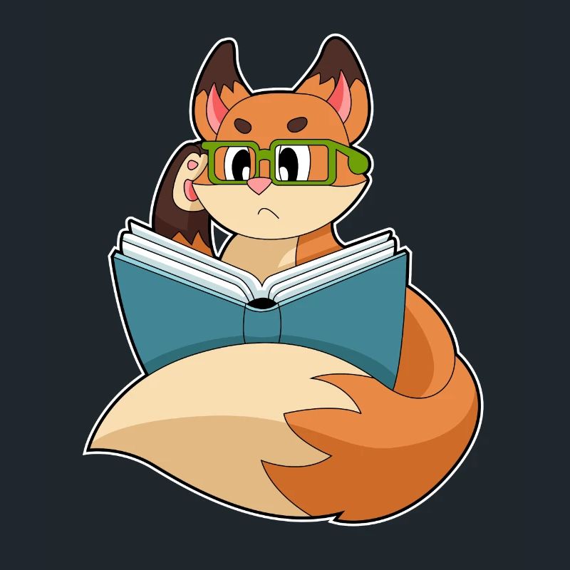 Fox as a nerd with book & glasses