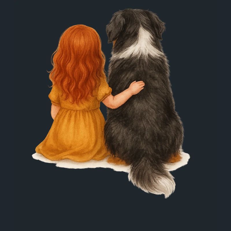 Rothaariges Mädchen mit Berner Sennen Hund