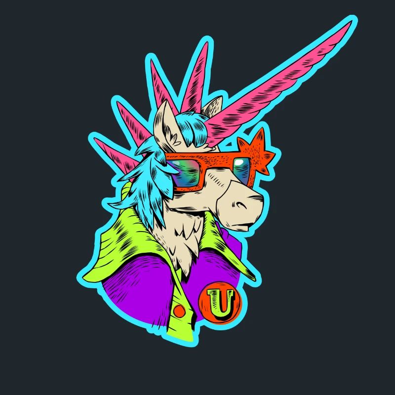 Neon-Einhorn Retro-Rocker