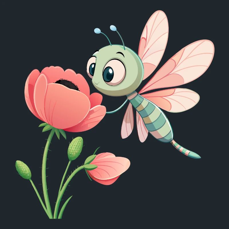 Bébé libellule colorée proche d'une fleur (v03)