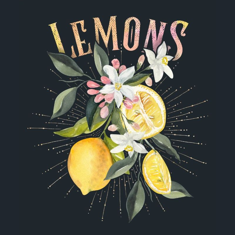 Lemon, botanical illustration, lemon blossoms
