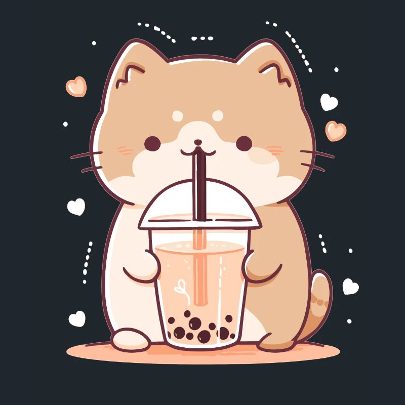 Kawaii Cat Drinks Boba Bubble Tea Chibi
