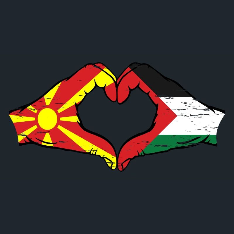 Macédoine Palestine Drapeau Mains Coeur Forme Utilisé