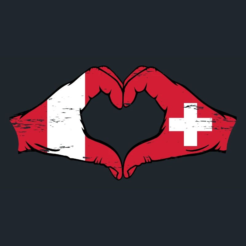Pérou Suisse Drapeau Mains Coeur Forme Utilisé