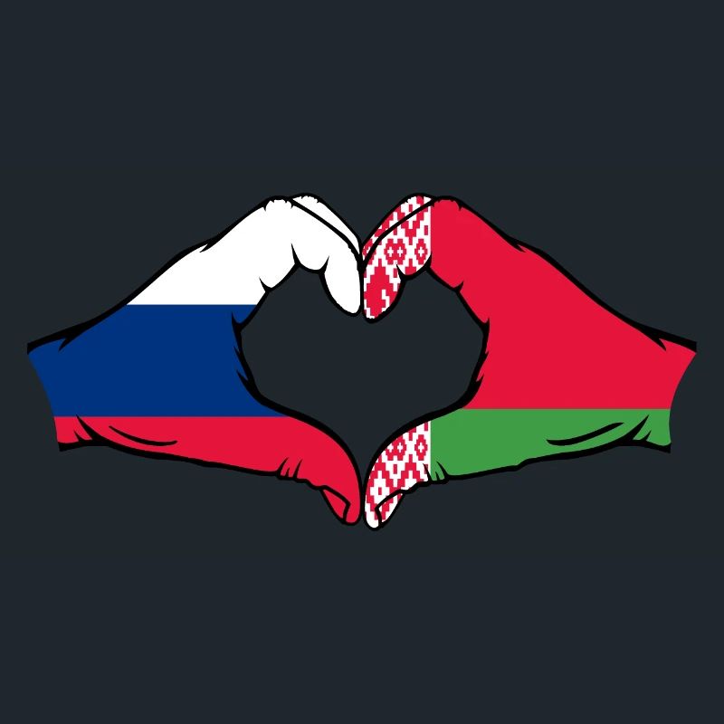 Russie Biélorussie Drapeau Mains Coeur Forme