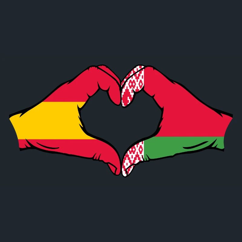 Espagne Biélorussie Drapeau Mains Coeur Forme
