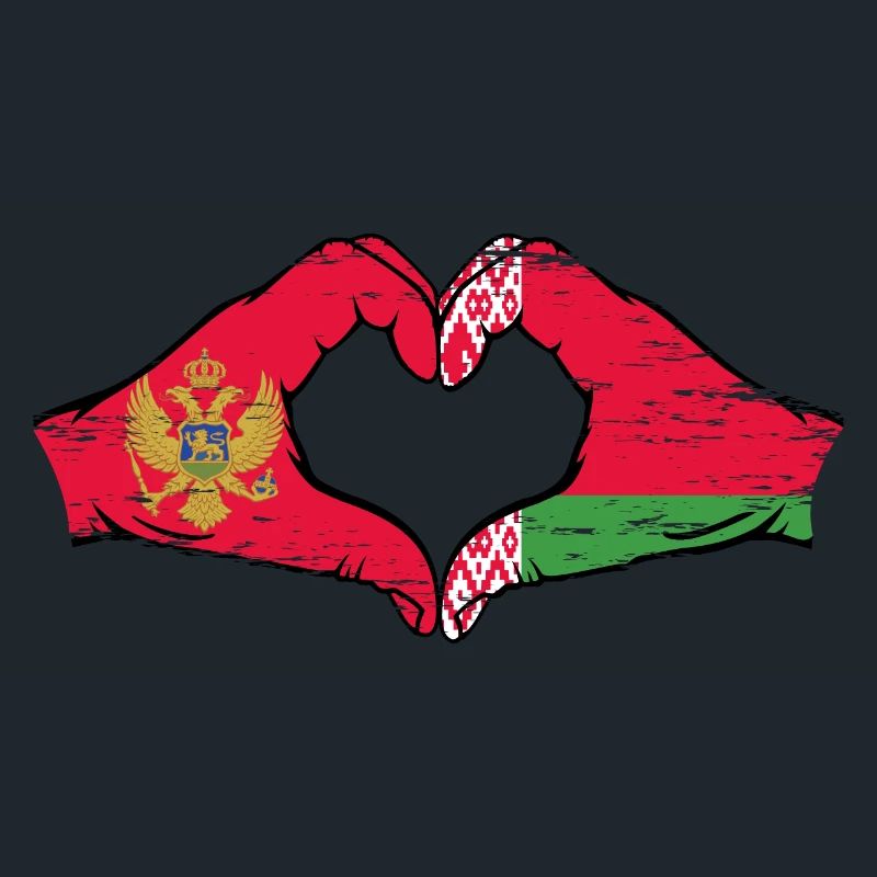 Montanegro Biélorussie drapeau mains forme coeur utilisé