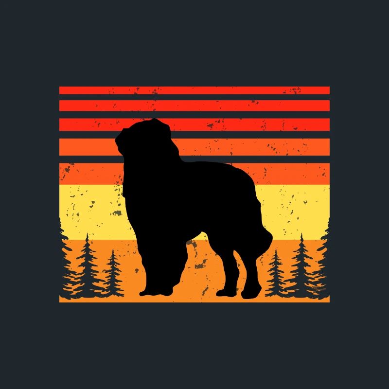 Carpathian Shepherd Dog Silhouette Retro Sunset