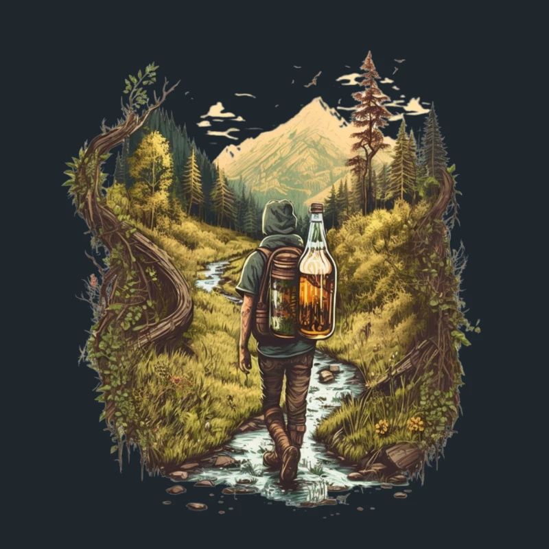 Wanderer am Fluss mit Bier im Rucksack