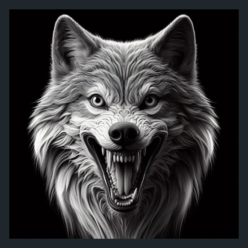 Wolf Hyperrealismus 3 D Grau auf schwarz
