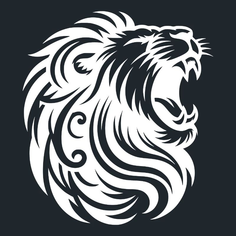 Roaring lion with teeth and elegant mane
