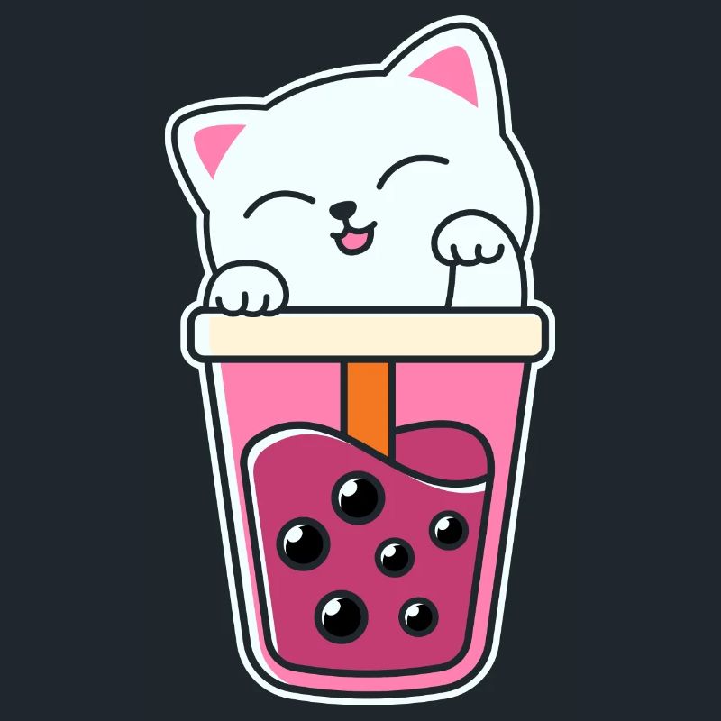 Cute cat kitten drinks Boba Tea Bubble Tea