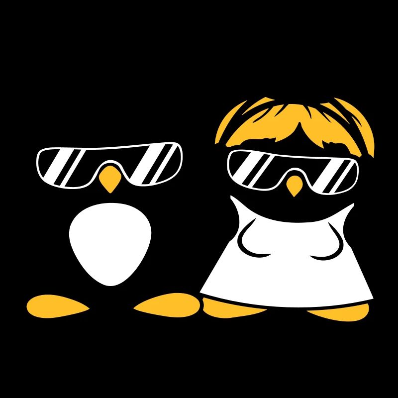 Zwei Pinguine DJ Paar Kopfhörer Sonnenbrille Team
