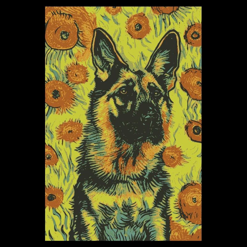 Deutscher Schäferhund Van Gogh Stil | Hunde- & Kunstliebhaber