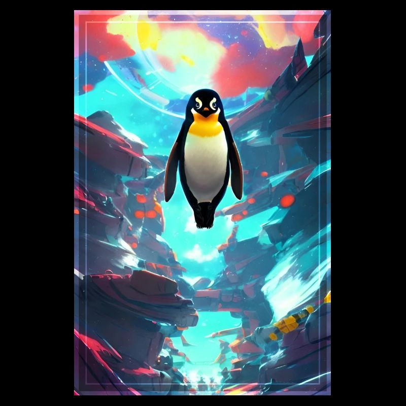 Cute Space Penguin travelling through the Universe