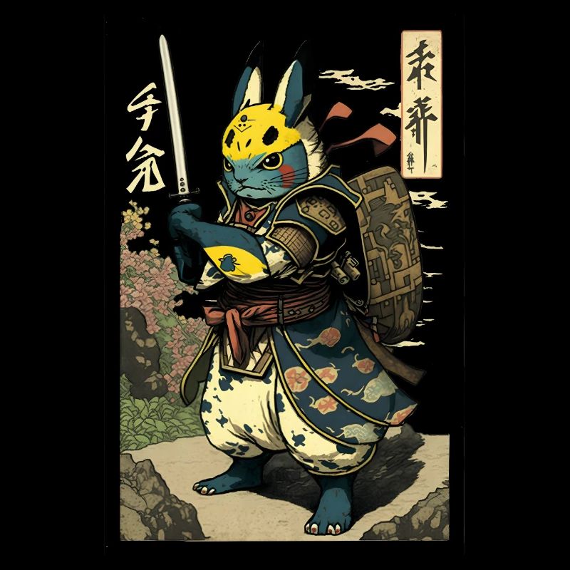 Japanese rabbit in samurai costume in ukiyo-e style