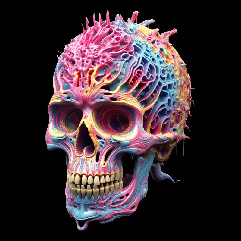 Trippy Skull Skull 3D Colorful Punk Pop