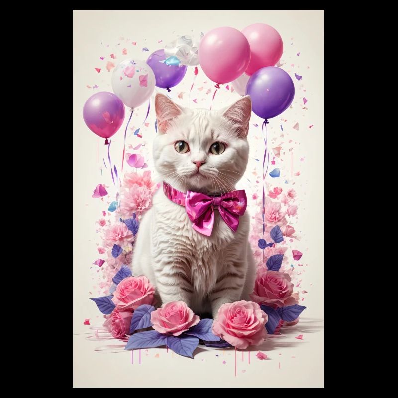 Beau chat blsmco avec des roses roses