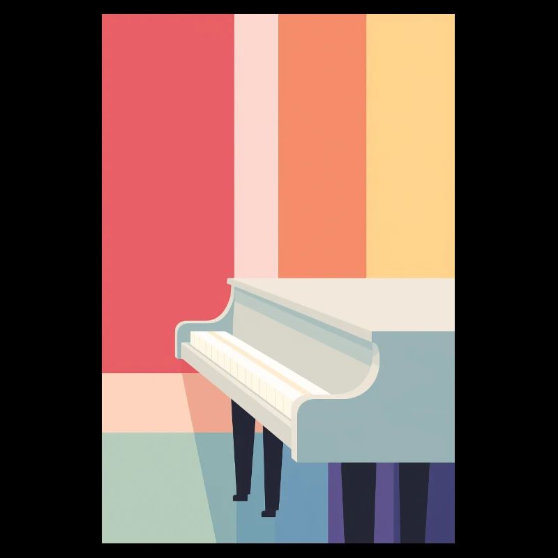Piano à queue blanc sur fond coloré.
