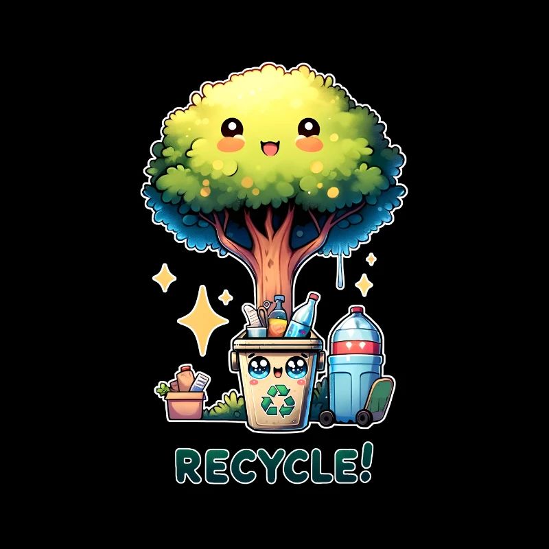 Chibi Niedlicher Baum mit Papierkorb Earth Day recyceln