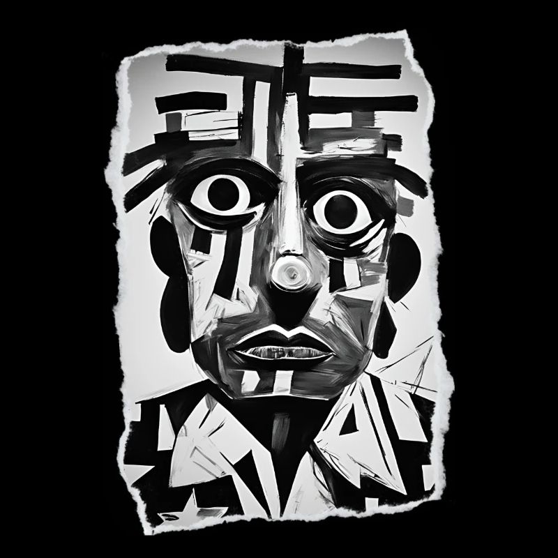 Visage abstrait noir et blanc audacieux