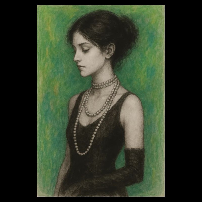 femme collier perles vert élégante omikly pop art