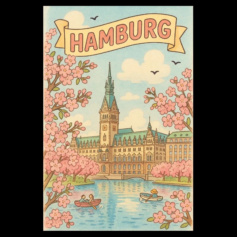 Le printemps à Hambourg avec les cerisiers en fleurs