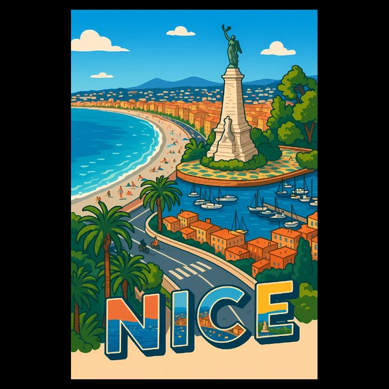 Nice Vue emblématique avec statue et mer