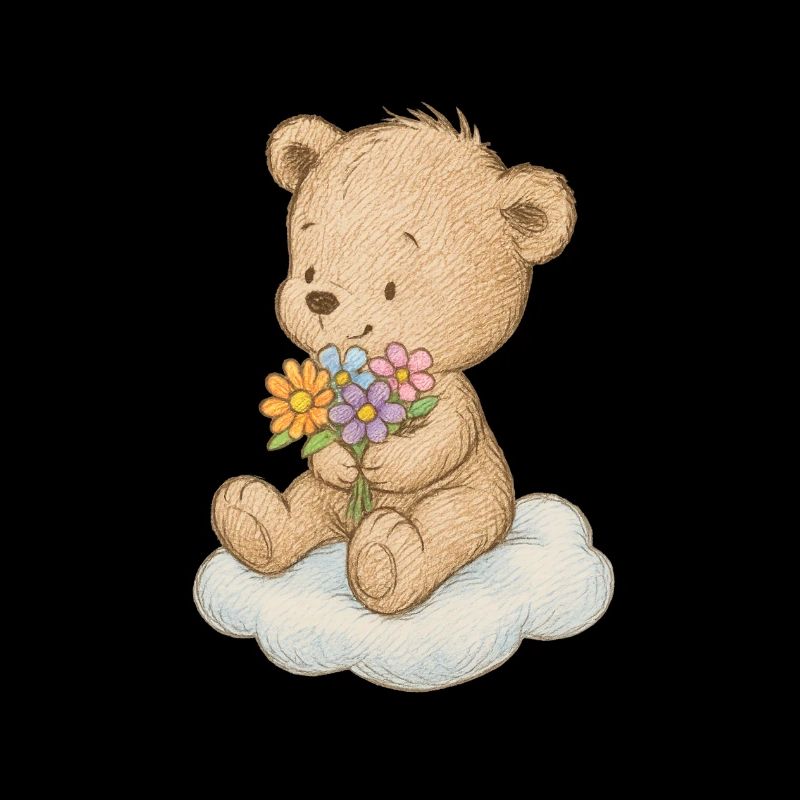 Süßer Teddybär mit Blumen