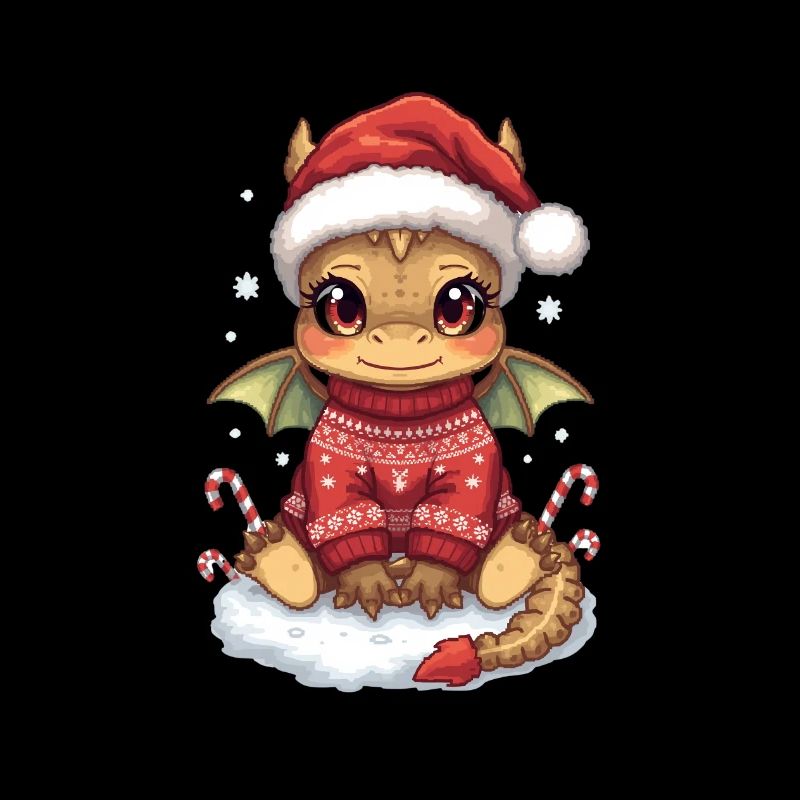 Kawaii Weihnachtsdrache im roten Pullover