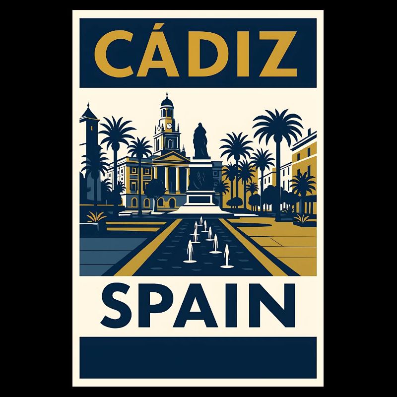 Cádiz Spanien – Retro Reiseposter Navy/Gold
