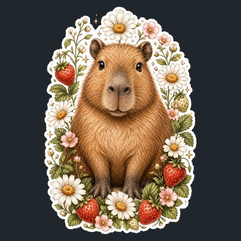 Capybara Erdbeeren Gänseblümchen Tierfreund