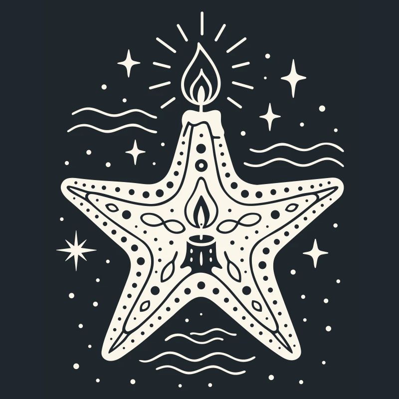 Étoile de mer avec bougie - Conception maritime de Noël