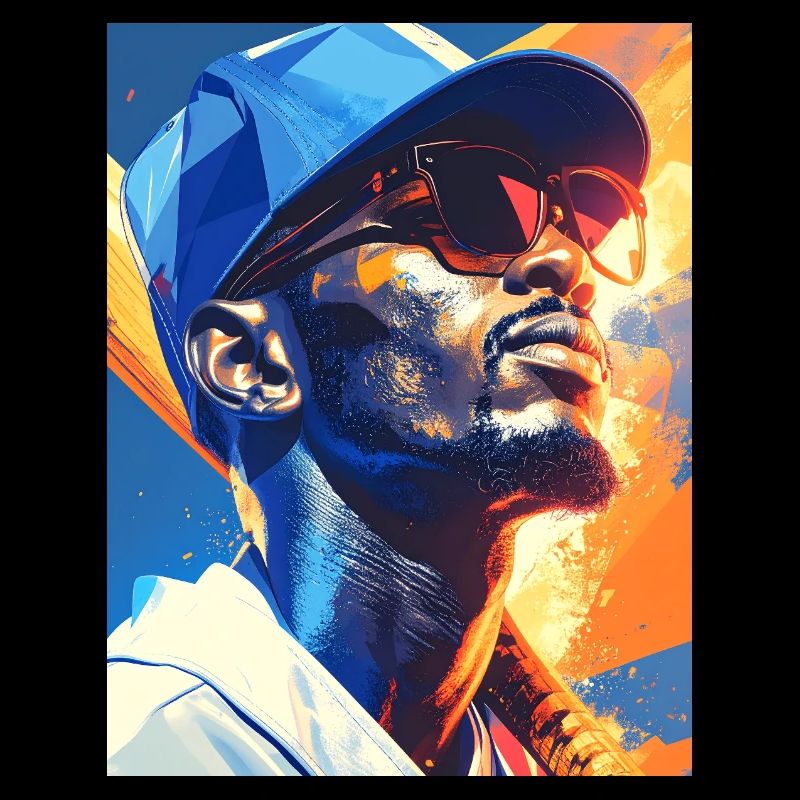 Geometric Neon Portrait Baseball Player