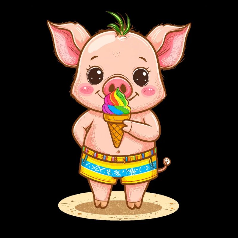 Petit cochon avec de la glace colorée