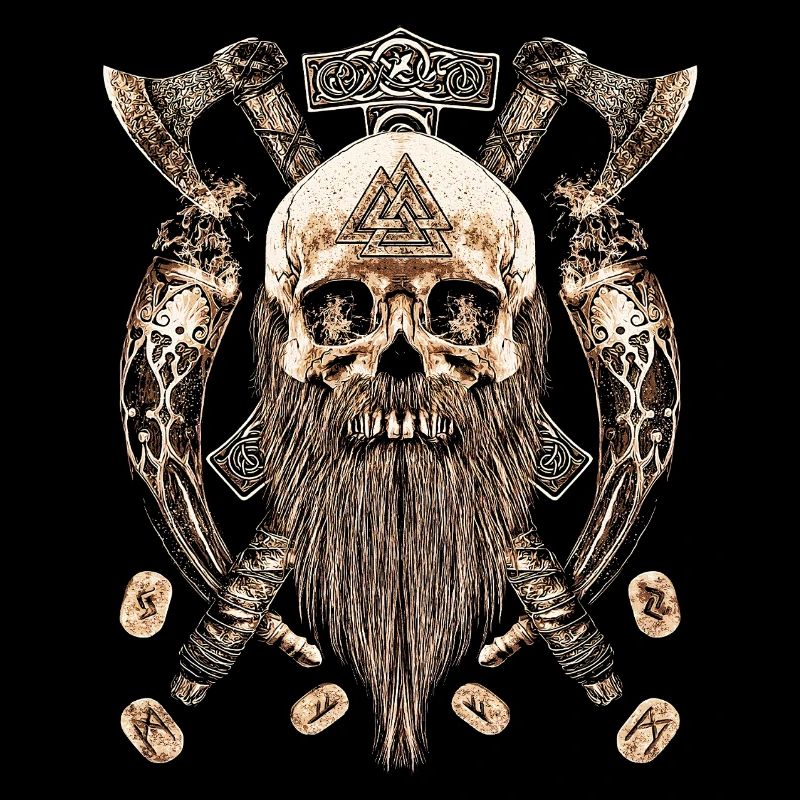 Valhalla Sigil Viking  Tête de mort Squelette Goth