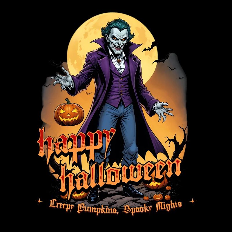 Halloween Vampire with Pumpkins and Bats