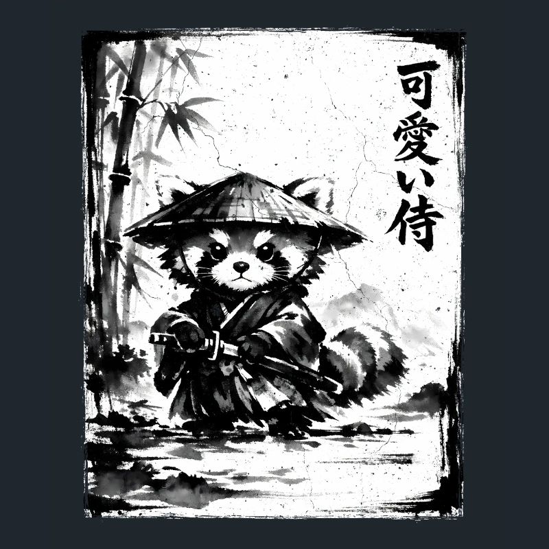 Samurai Red Panda Sumi-e Ink Drawing