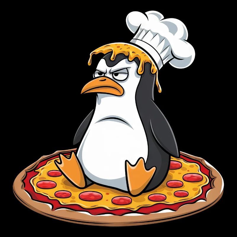 Cute Penguin Chef Pizza Cartoon Clumsy