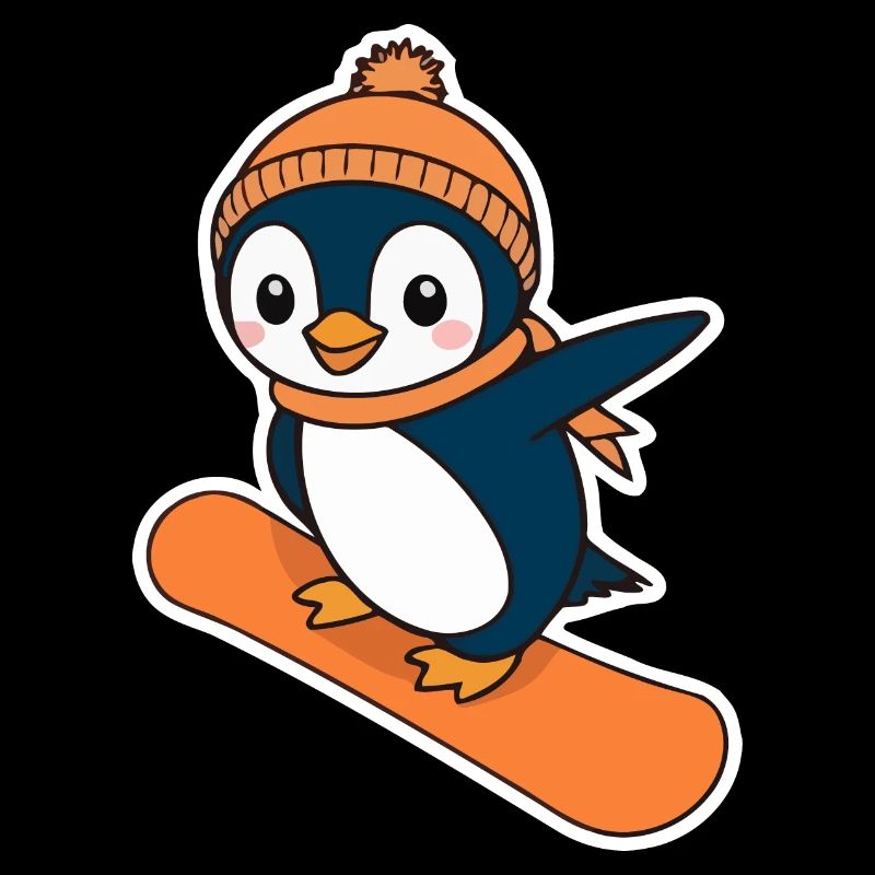 Pingouin sur un snowboard