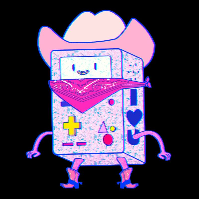 Console de jeu Cowboy Robot Vaporwave Rose Néon