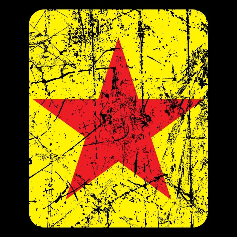 Red star on a yellow background and vintage effect