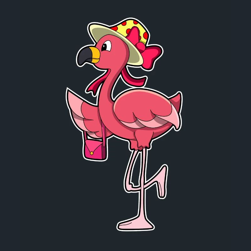 Flamingo mit Handtasche & Hut