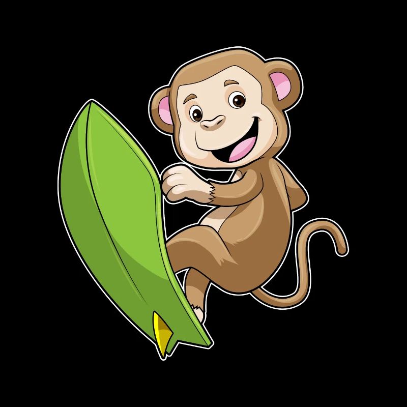 Singe en surfeur avec planche de surf