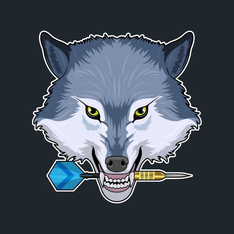 Wolf beim Dart mit Dartpfeil
